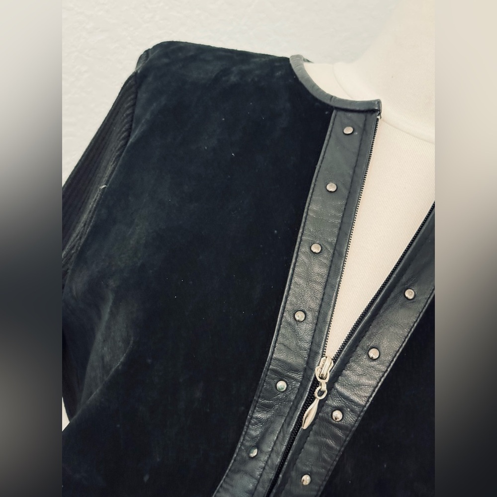 Vintage Escapade Suede Front Knit Sweater Jacked With Studded Leather Trim - L - Picture 3 of 8